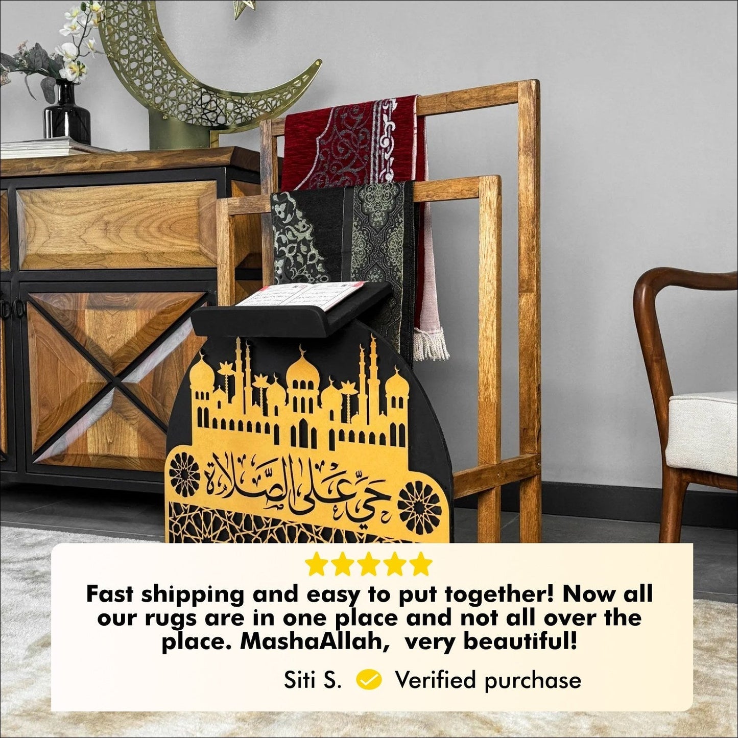 Wooden Prayer Rug and Mat Holder and Quran Stand